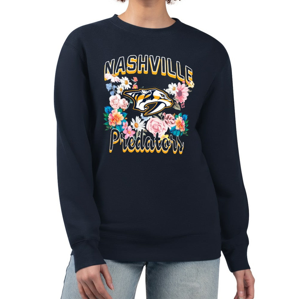 Nashville Predators - G-III 4Her by Carl Banks Women's Flower Logo Pullover Sweatshirt Navy