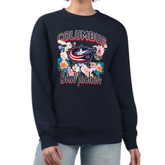 Columbus Blue Jackets - G-III 4Her by Carl Banks Women's Flower Logo Pullover Sweatshirt Navy