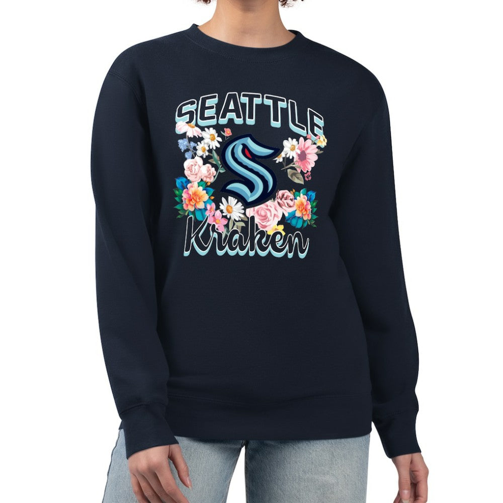Seattle Kraken G-III 4Her by Carl Banks Women's Flower Logo Pullover Sweatshirt Deep Sea Blue