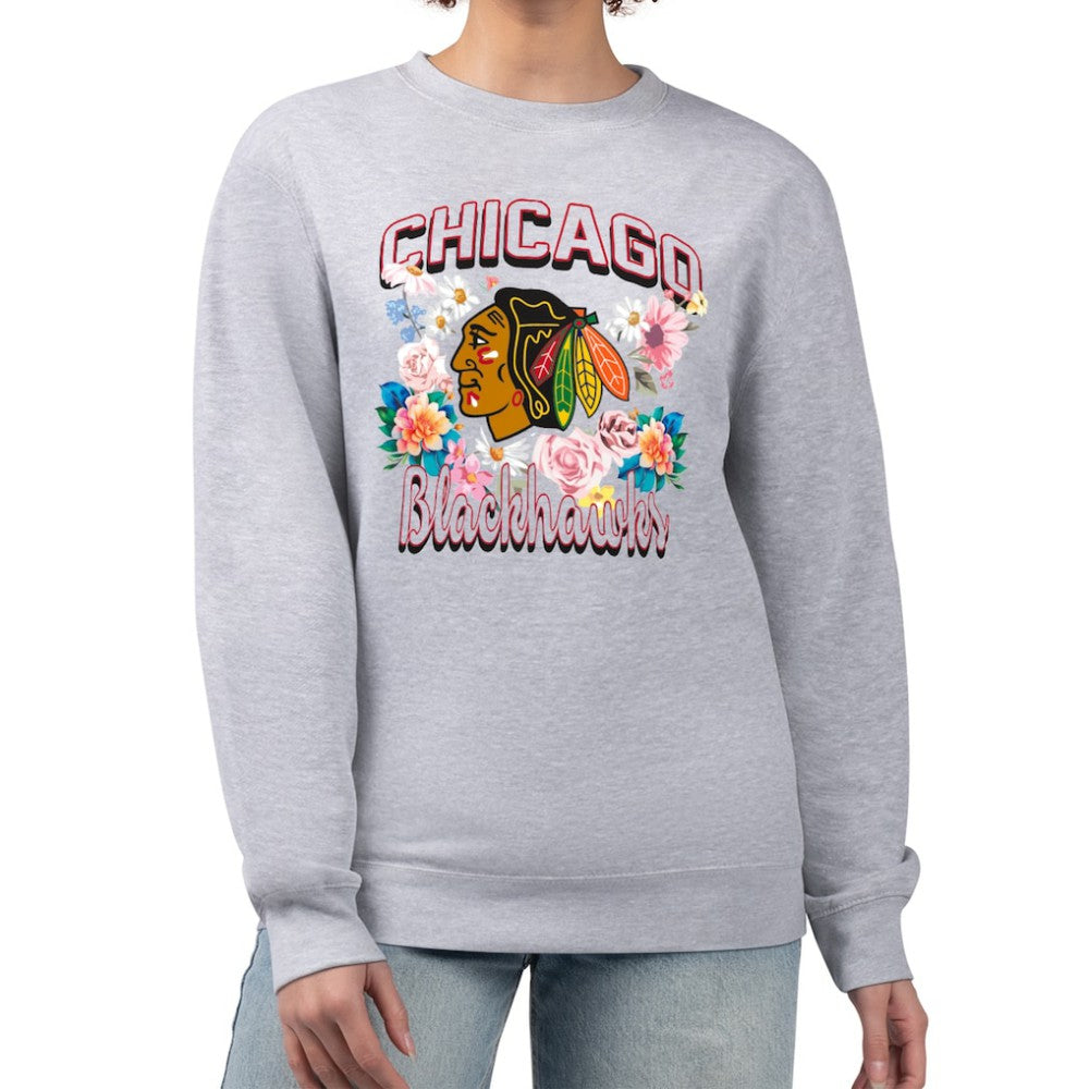 Chicago Blackhawks G-III 4Her by Carl Banks Women's Flower Logo Pullover Sweatshirt Heather Gray
