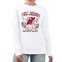 New Jersey Devils - G-III 4Her by Carl Banks Women's Flower Logo Pullover Sweatshirt White