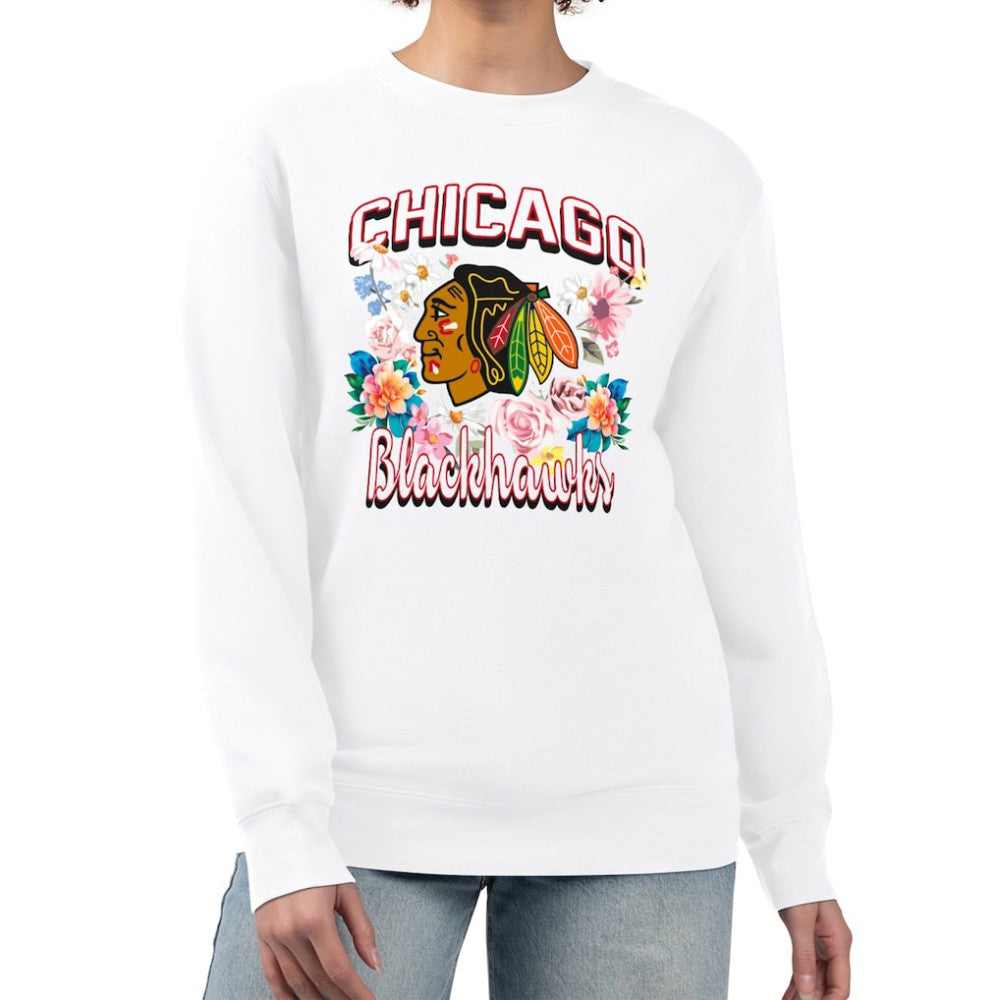 Chicago Blackhawks G-III 4Her by Carl Banks Women's Flower Logo Pullover Sweatshirt White