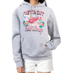 Detroit Red Wings - G-III 4Her by Carl Banks Women's Flower Logo Pullover Hoodie Heather Gray