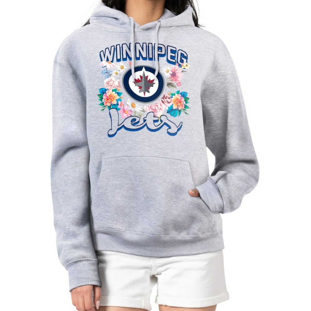 Winnipeg Jets - G-III 4Her by Carl Banks Women's Flower Logo Pullover Hoodie Heather Gray