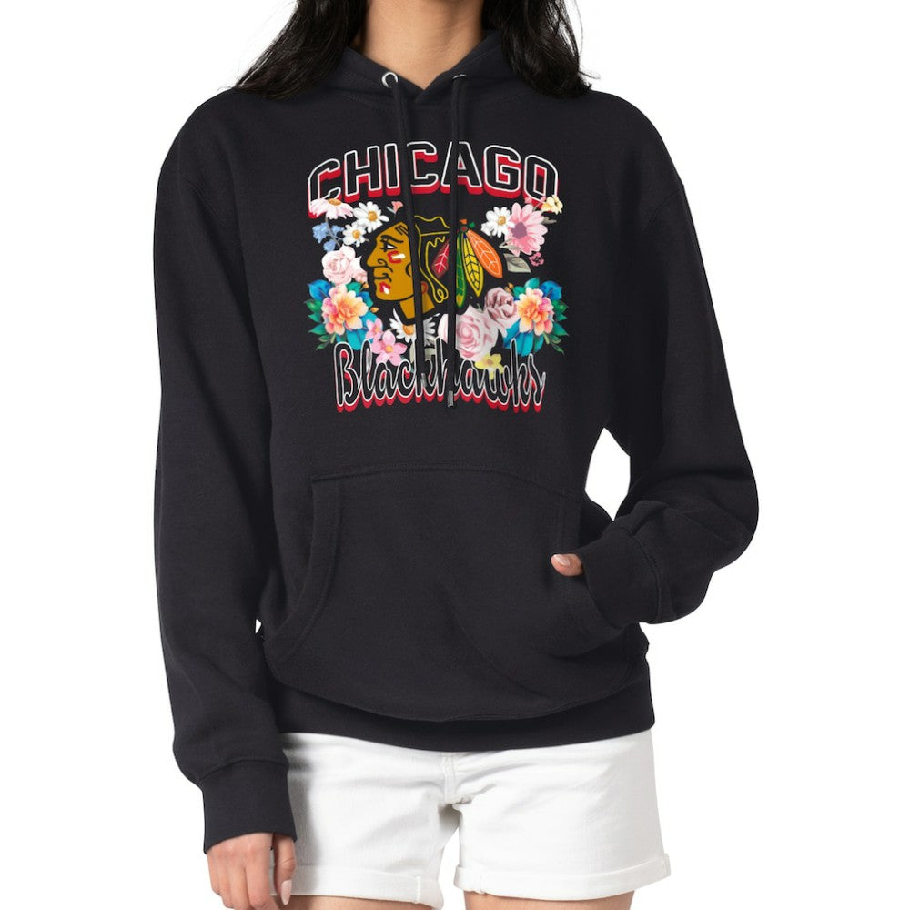 Chicago Blackhawks G-III 4Her by Carl Banks Women's Flower Logo Pullover Hoodie Black