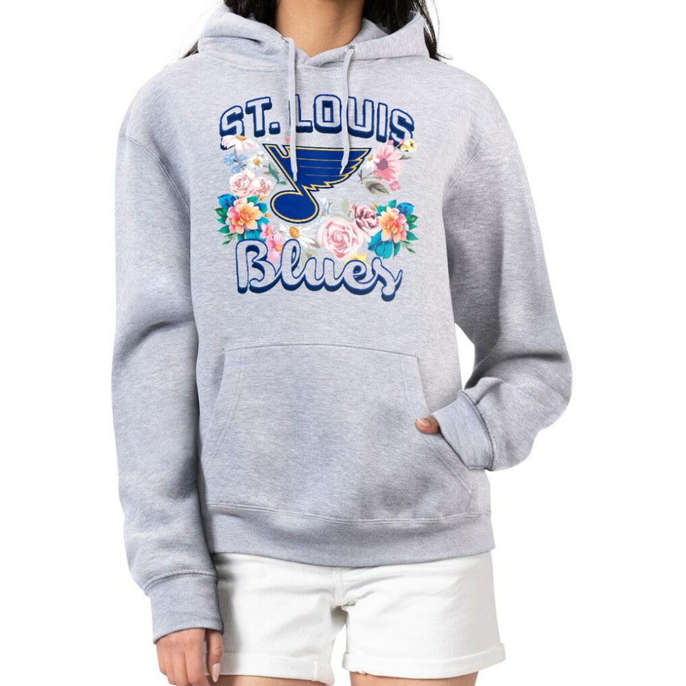 St. Louis Blues - G-III 4Her by Carl Banks Women's Flower Logo Pullover Hoodie Heather Gray