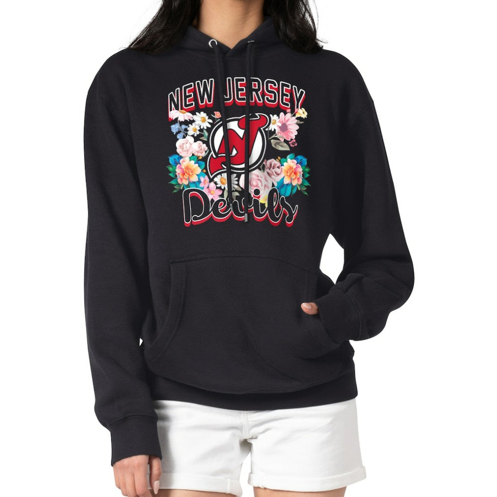 New Jersey Devils - G-III 4Her by Carl Banks Women's Flower Logo Pullover Hoodie Black