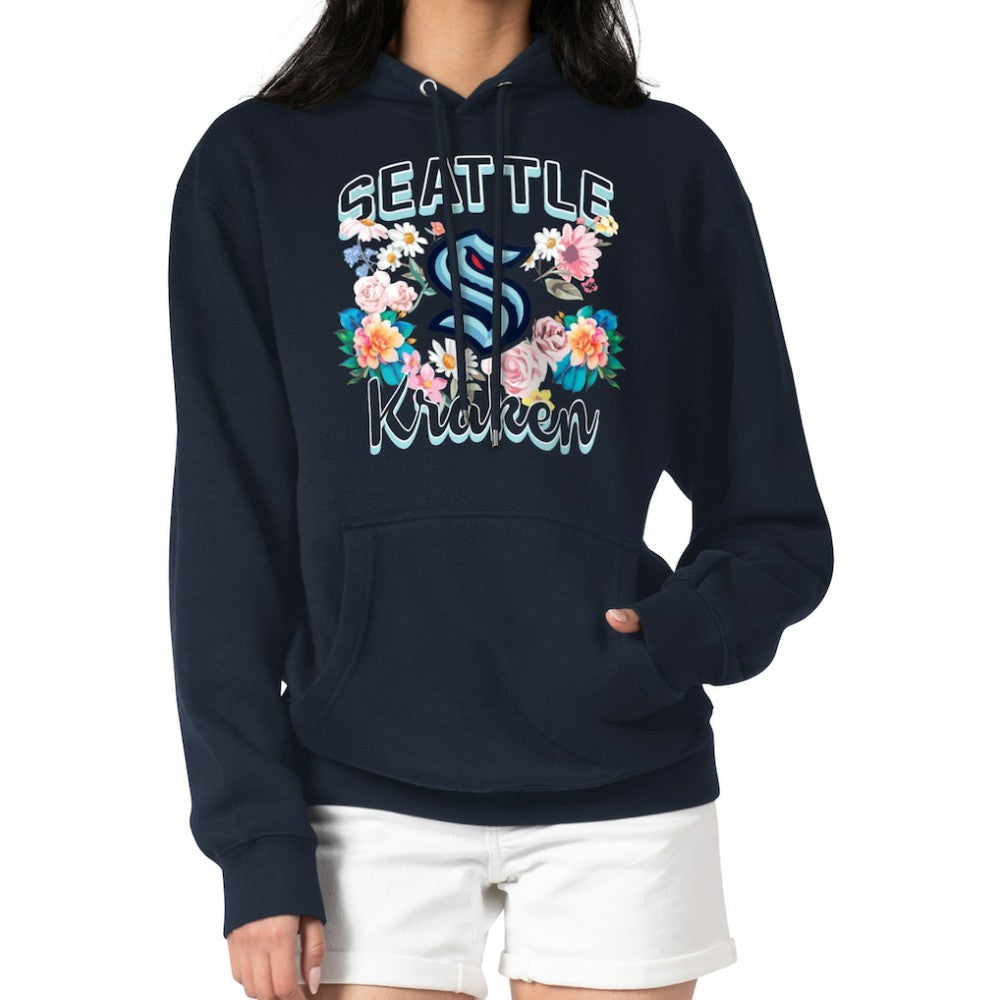 Seattle Kraken G-III 4Her by Carl Banks Women's Flower Logo Pullover Hoodie Deep Sea Blue