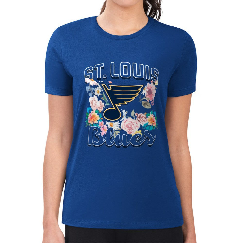 St. Louis Blues - G-III 4Her by Carl Banks Women's Super-Slim Fit Lightweight Flower Logo T-Shirt Blue