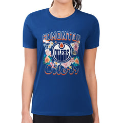 Edmonton Oilers - G-III 4Her by Carl Banks Women's Super-Slim Fit Lightweight Flower Logo T-Shirt Royal