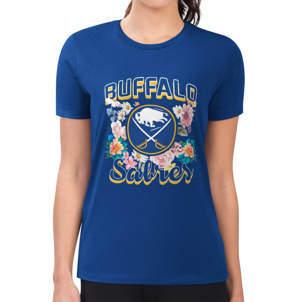 Buffalo Sabres - G-III 4Her by Carl Banks Women's Super-Slim Fit Lightweight Flower Logo T-Shirt Royal