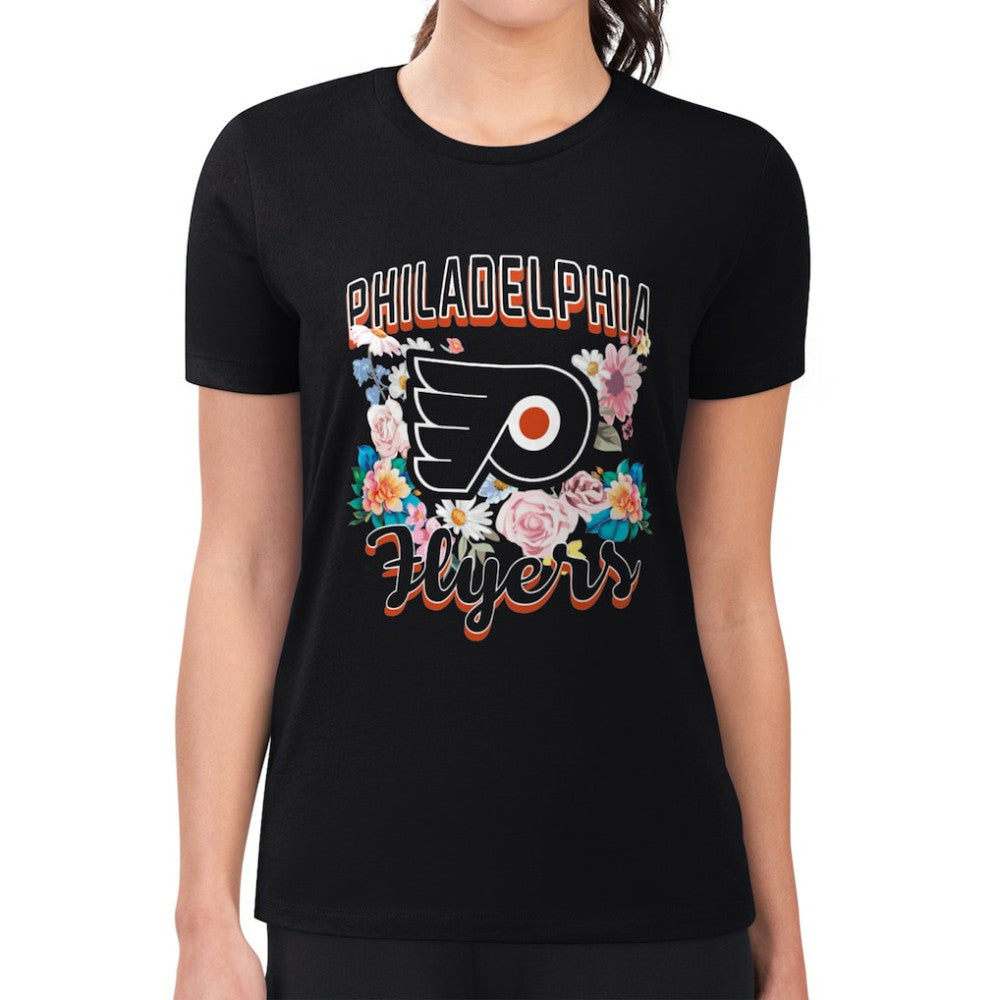 Philadelphia Flyers - G-III 4Her by Carl Banks Women's Super-Slim Fit Lightweight Flower Logo T-Shirt Black