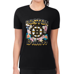 Boston Bruins G-III 4Her by Carl Banks Women's Super-Slim Fit Lightweight Flower Logo T-Shirt Black