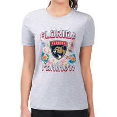 Florida Panthers - G-III 4Her by Carl Banks Women's Super-Slim Fit Lightweight Flower Logo T-Shirt Heather Gray