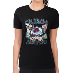 Colorado Avalanche - G-III 4Her by Carl Banks Women's Super-Slim Fit Lightweight Flower Logo T-Shirt Black