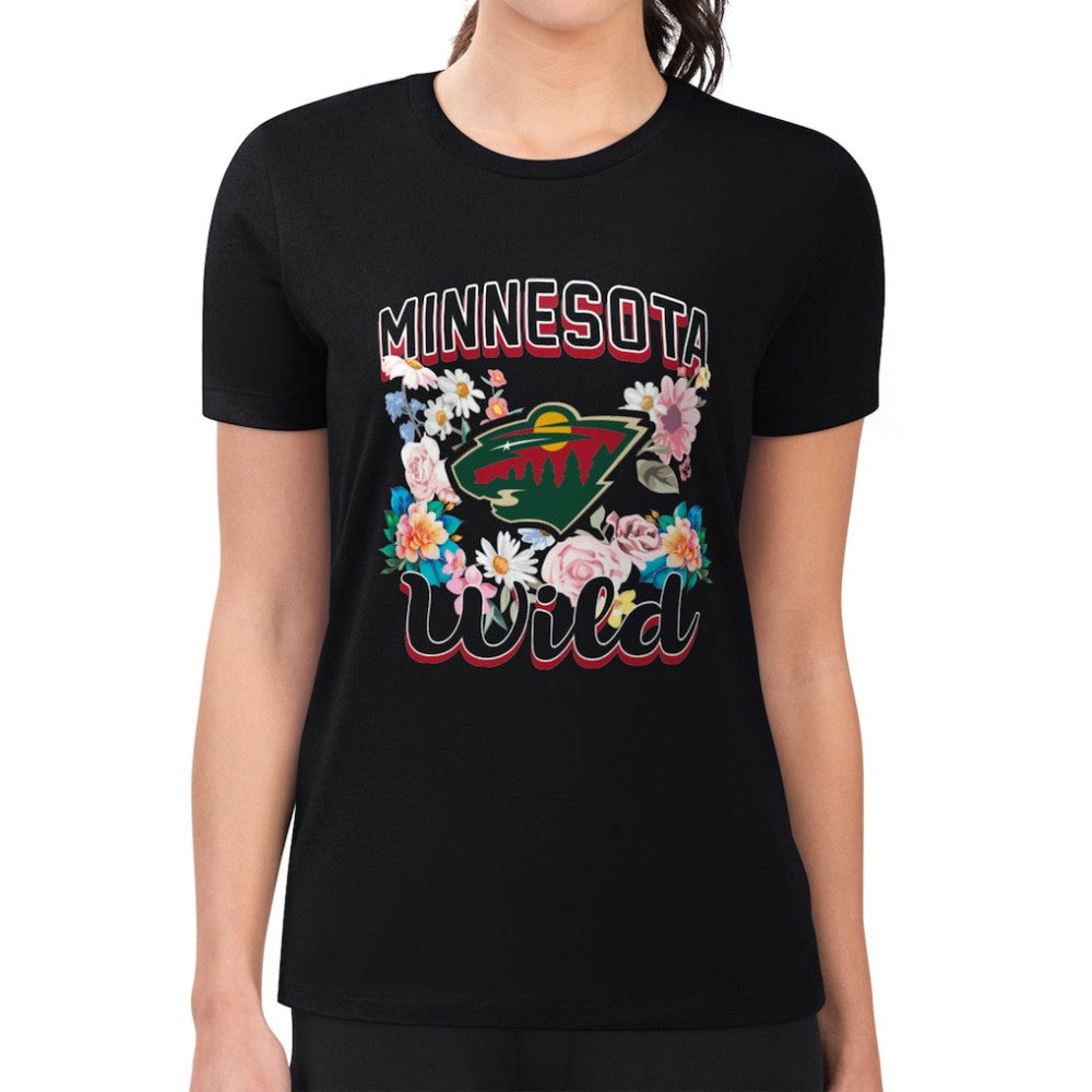 Minnesota Wild - G-III 4Her by Carl Banks Women's Super-Slim Fit Lightweight Flower Logo T-Shirt Black