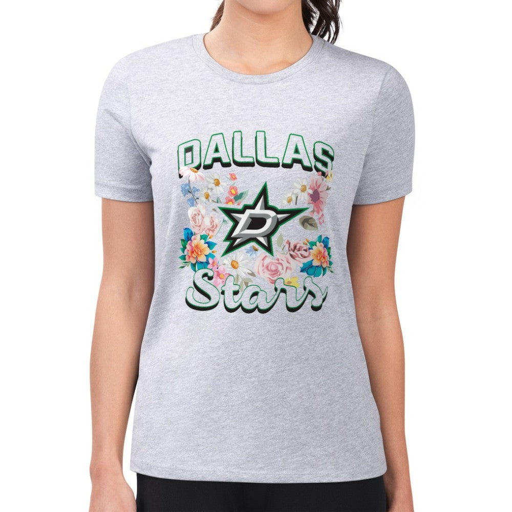 Dallas Stars - G-III 4Her by Carl Banks Women's Super-Slim Fit Lightweight Flower Logo T-Shirt Heather Gray