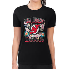 New Jersey Devils - G-III 4Her by Carl Banks Women's Super-Slim Fit Lightweight Flower Logo T-Shirt Black