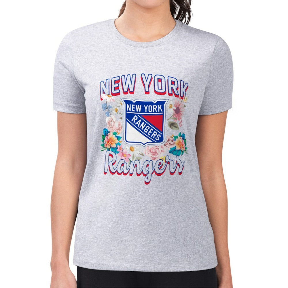 New York Rangers G-III 4Her by Carl Banks Women's Super-Slim Fit Lightweight Flower Logo T-Shirt Heather Gray