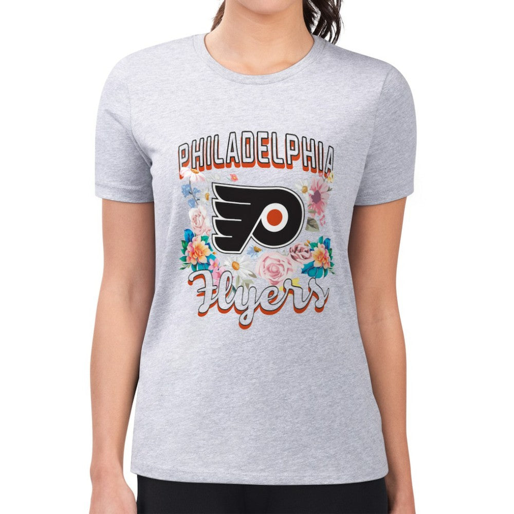 Philadelphia Flyers - G-III 4Her by Carl Banks Women's Super-Slim Fit Lightweight Flower Logo T-Shirt Heather Gray