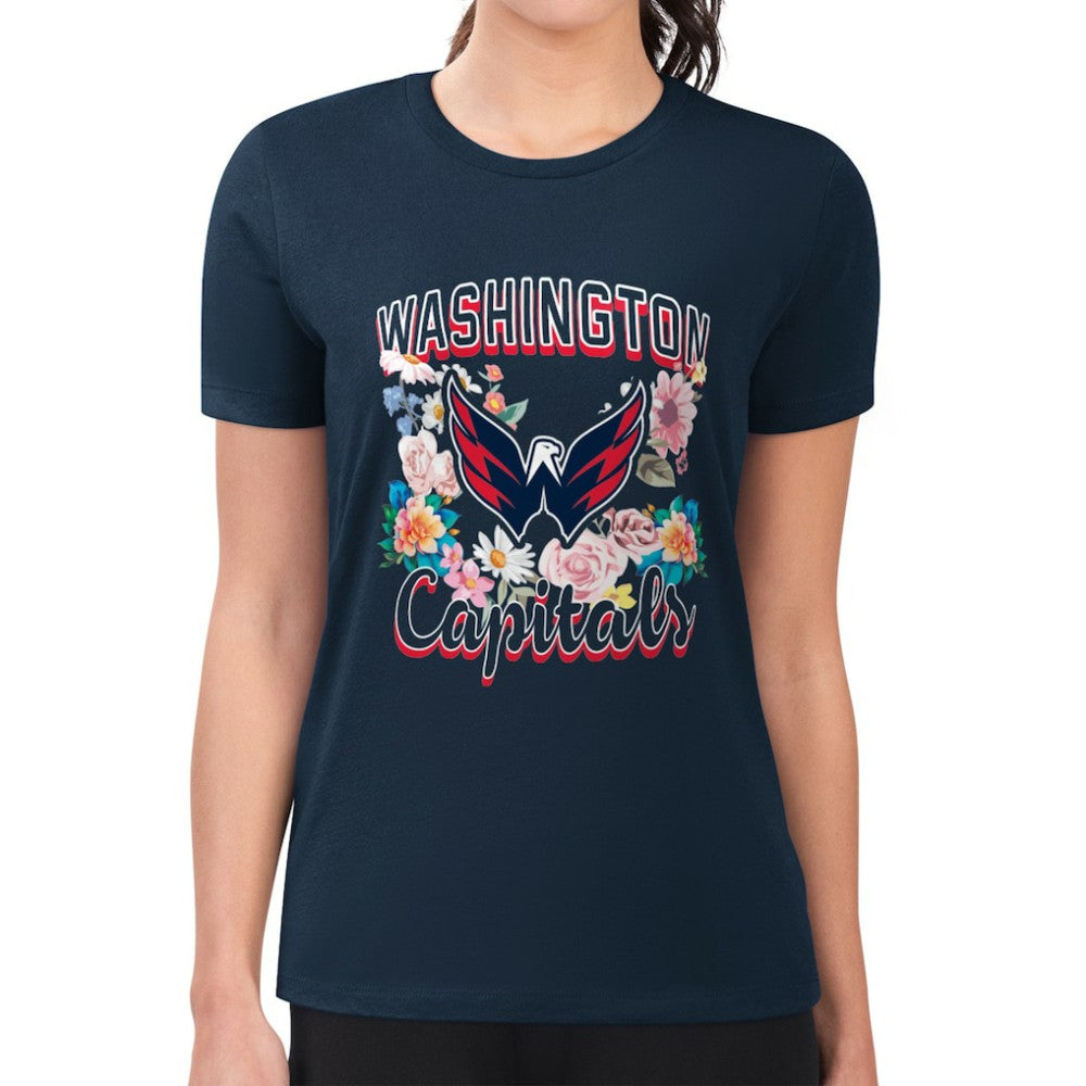 Washington Capitals G-III 4Her by Carl Banks Women's Super-Slim Fit Lightweight Flower Logo T-Shirt Navy