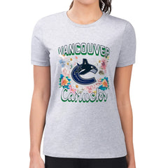 Vancouver Canucks - G-III 4Her by Carl Banks Women's Super-Slim Fit Lightweight Flower Logo T-Shirt Heather Gray