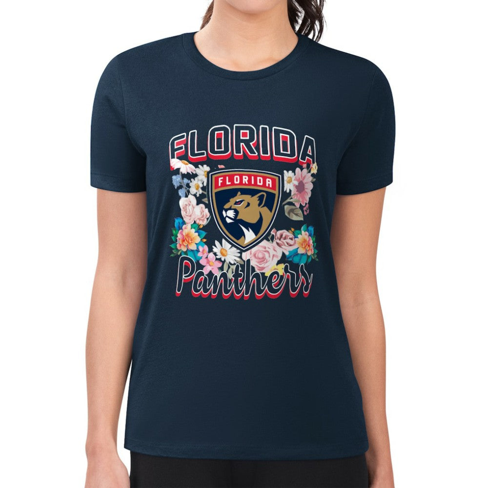 Florida Panthers - G-III 4Her by Carl Banks Women's Super-Slim Fit Lightweight Flower Logo T-Shirt Navy