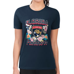 Florida Panthers - G-III 4Her by Carl Banks Women's Super-Slim Fit Lightweight Flower Logo T-Shirt Navy