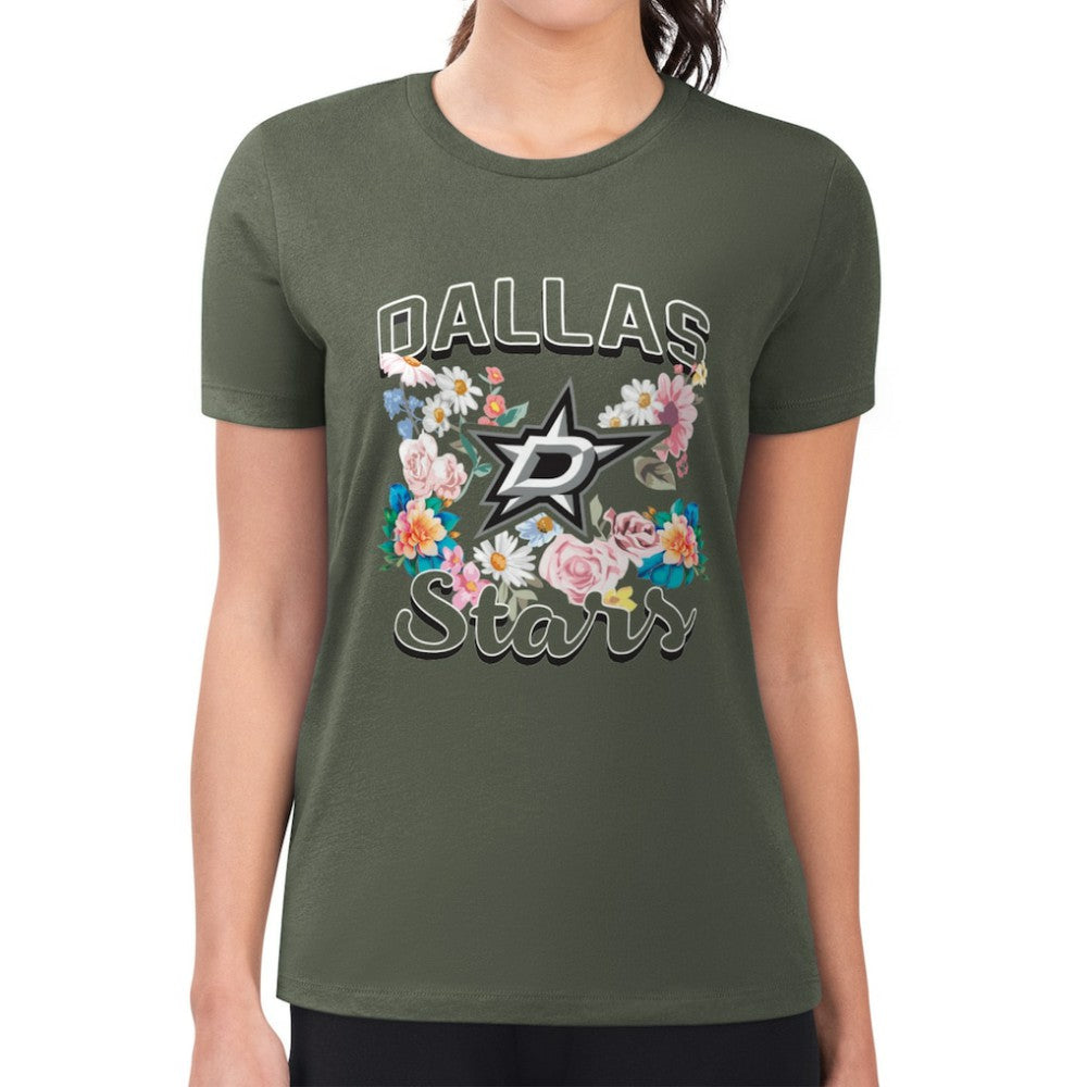 Dallas Stars - G-III 4Her by Carl Banks Women's Super-Slim Fit Lightweight Flower Logo T-Shirt Green