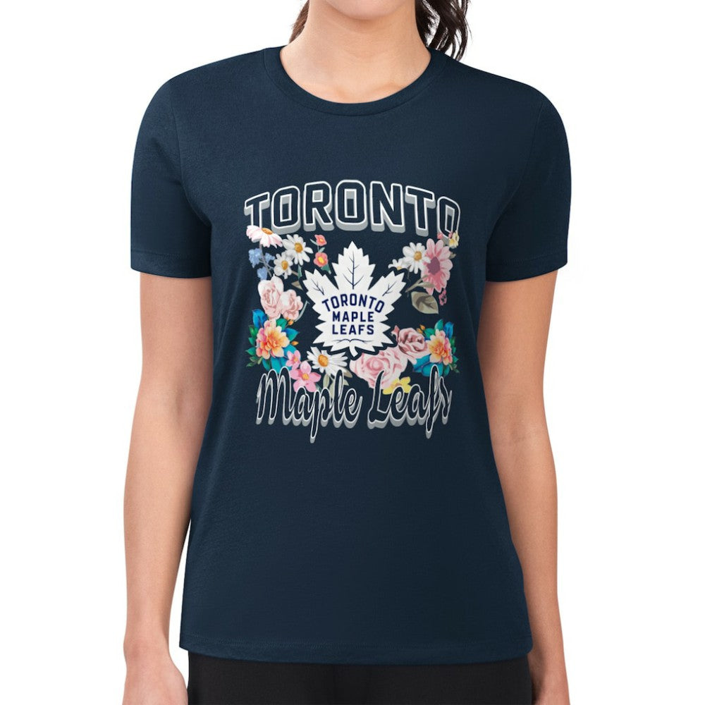 Toronto Maple Leafs - G-III 4Her by Carl Banks Women's Super-Slim Fit Lightweight Flower Logo T-Shirt Navy