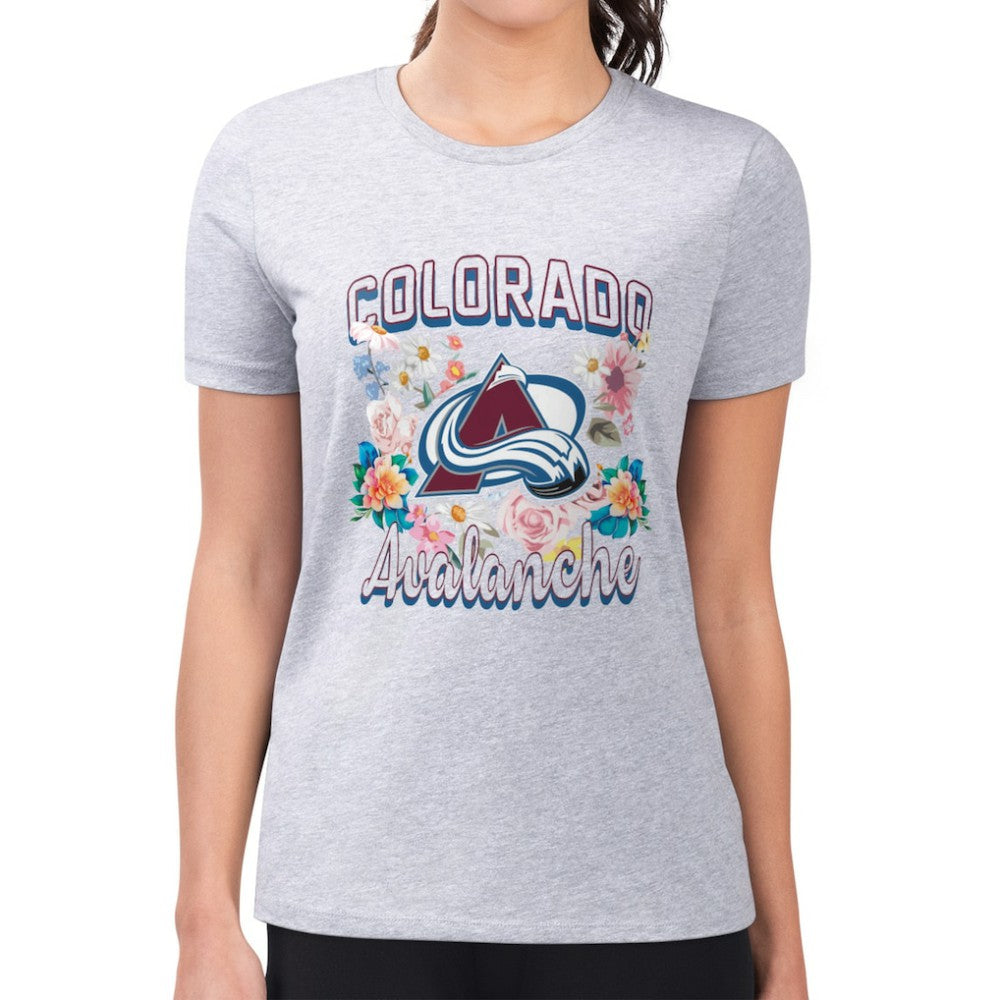 Colorado Avalanche - G-III 4Her by Carl Banks Women's Super-Slim Fit Lightweight Flower Logo T-Shirt Heather Gray