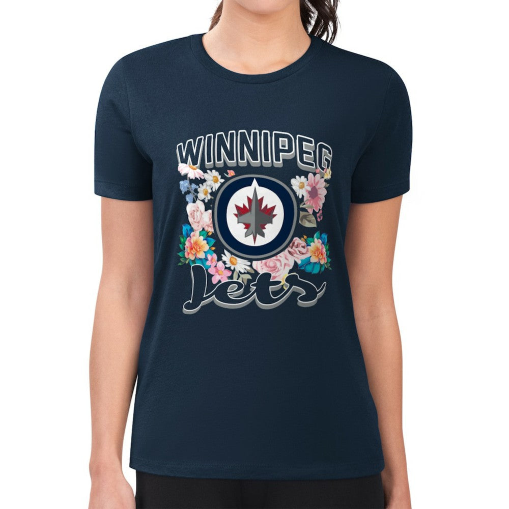 Winnipeg Jets - G-III 4Her by Carl Banks Women's Super-Slim Fit Lightweight Flower Logo T-Shirt Navy