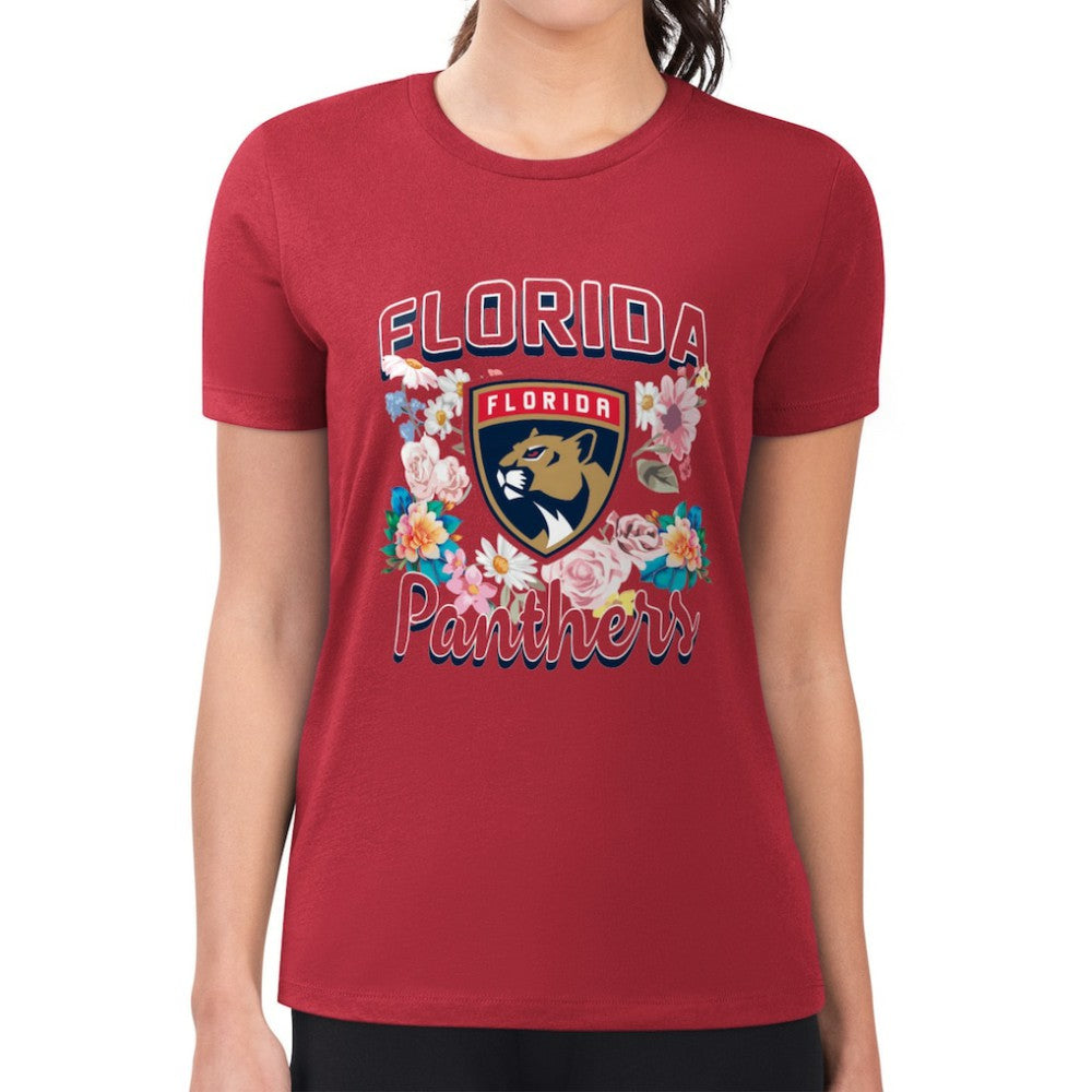 Florida Panthers - G-III 4Her by Carl Banks Women's Super-Slim Fit Lightweight Flower Logo T-Shirt Red