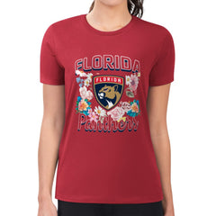 Florida Panthers - G-III 4Her by Carl Banks Women's Super-Slim Fit Lightweight Flower Logo T-Shirt Red