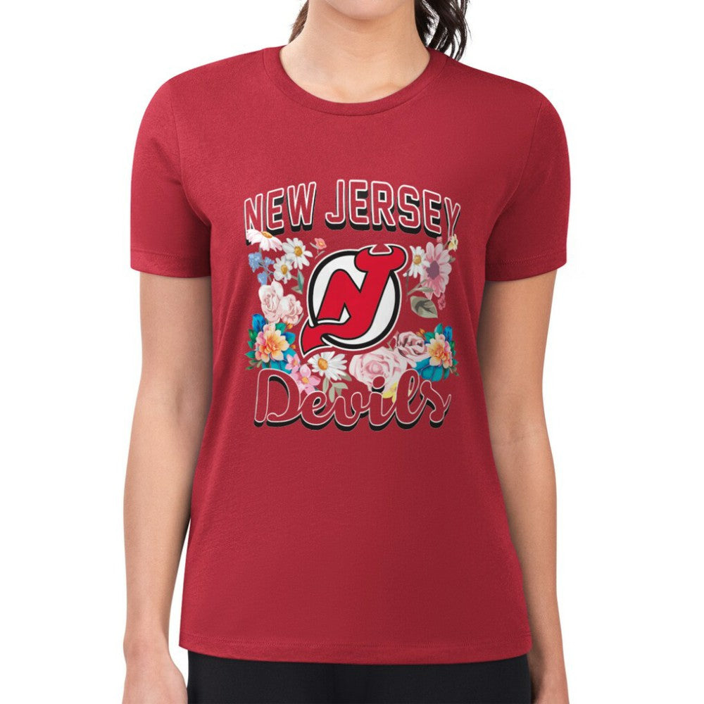 New Jersey Devils - G-III 4Her by Carl Banks Women's Super-Slim Fit Lightweight Flower Logo T-Shirt Red