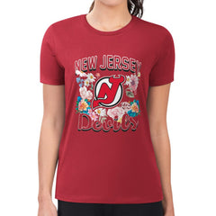 New Jersey Devils - G-III 4Her by Carl Banks Women's Super-Slim Fit Lightweight Flower Logo T-Shirt Red