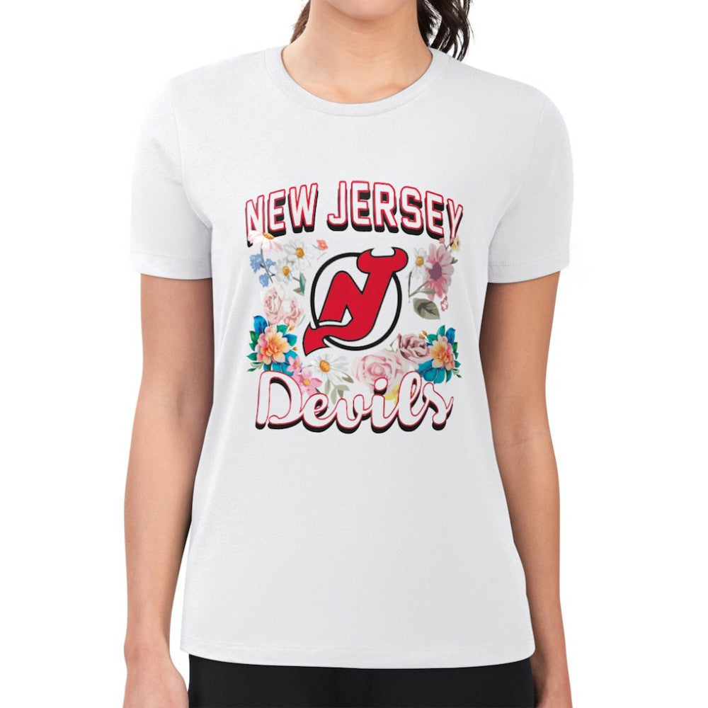 New Jersey Devils - G-III 4Her by Carl Banks Women's Super-Slim Fit Lightweight Flower Logo T-Shirt White
