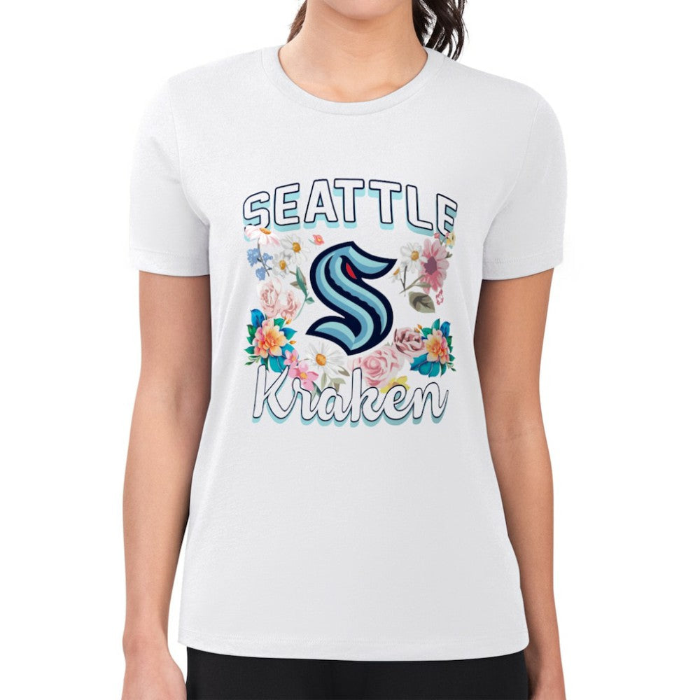 Seattle Kraken G-III 4Her by Carl Banks Women's Super-Slim Fit Lightweight Flower Logo T-Shirt White
