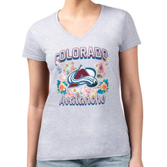 Colorado Avalanche - G-III 4Her by Carl Banks Women's Super-Slim Fit Lightweight Flower Logo V-Neck T-Shirt Heather Gray
