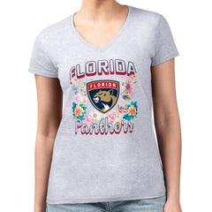 Florida Panthers - G-III 4Her by Carl Banks Women's Super-Slim Fit Lightweight Flower Logo V-Neck T-Shirt Heather Gray
