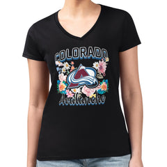 Colorado Avalanche - G-III 4Her by Carl Banks Women's Super-Slim Fit Lightweight Flower Logo V-Neck T-Shirt Black