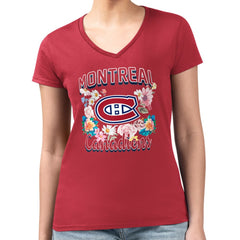Montreal Canadiens - G-III 4Her by Carl Banks Women's Super-Slim Fit Lightweight Flower Logo V-Neck T-Shirt Red