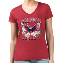 Washington Capitals G-III 4Her by Carl Banks Women's Super-Slim Fit Lightweight Flower Logo V-Neck T-Shirt Red