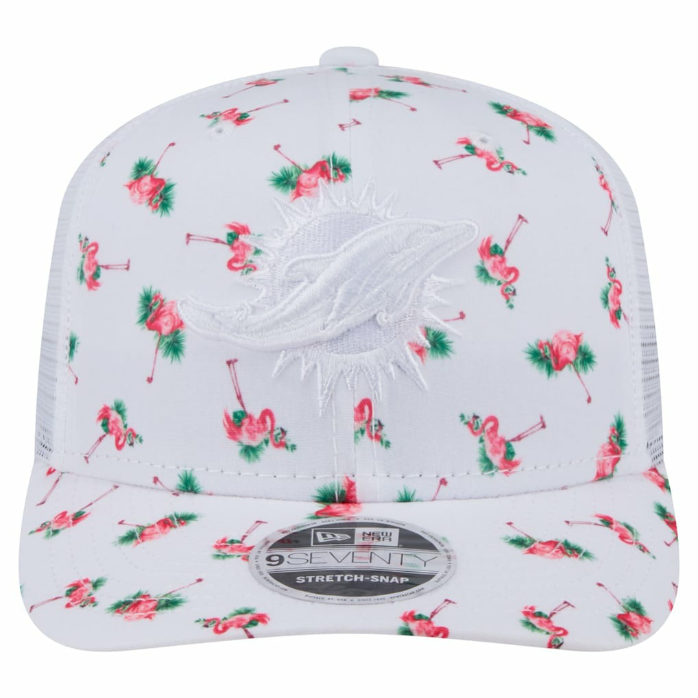 Miami Dolphins New Era Adventure Flamingo Pattern 9SEVENTY Stretch-Snap Hat White - NFL