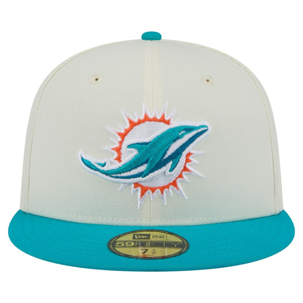 Miami Dolphins New Era Main 59FIFTY Fitted Hat Cream/Aqua - NFL