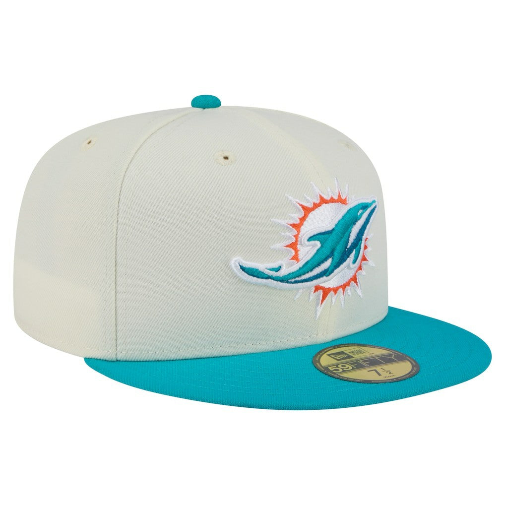 Miami Dolphins New Era Main 59FIFTY Fitted Hat Cream/Aqua - NFL