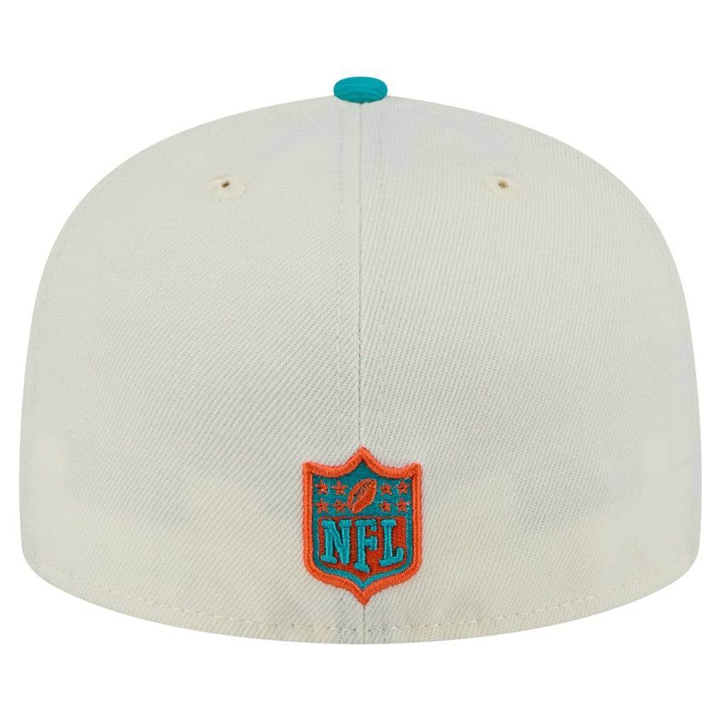 Miami Dolphins New Era Main 59FIFTY Fitted Hat Cream/Aqua - NFL