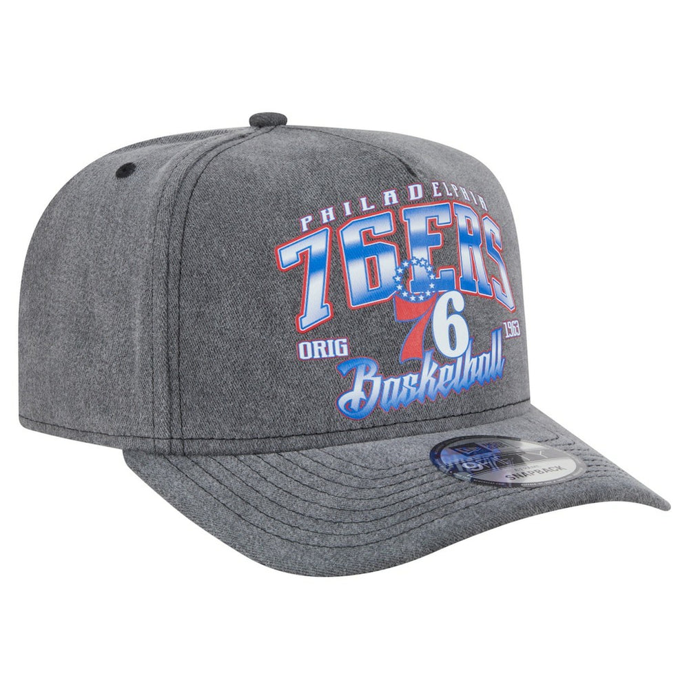 New Era - Philadelphia 76ers Throwback Washed Pre-Curved 9FIFTY Snapback Hat - Charcoal