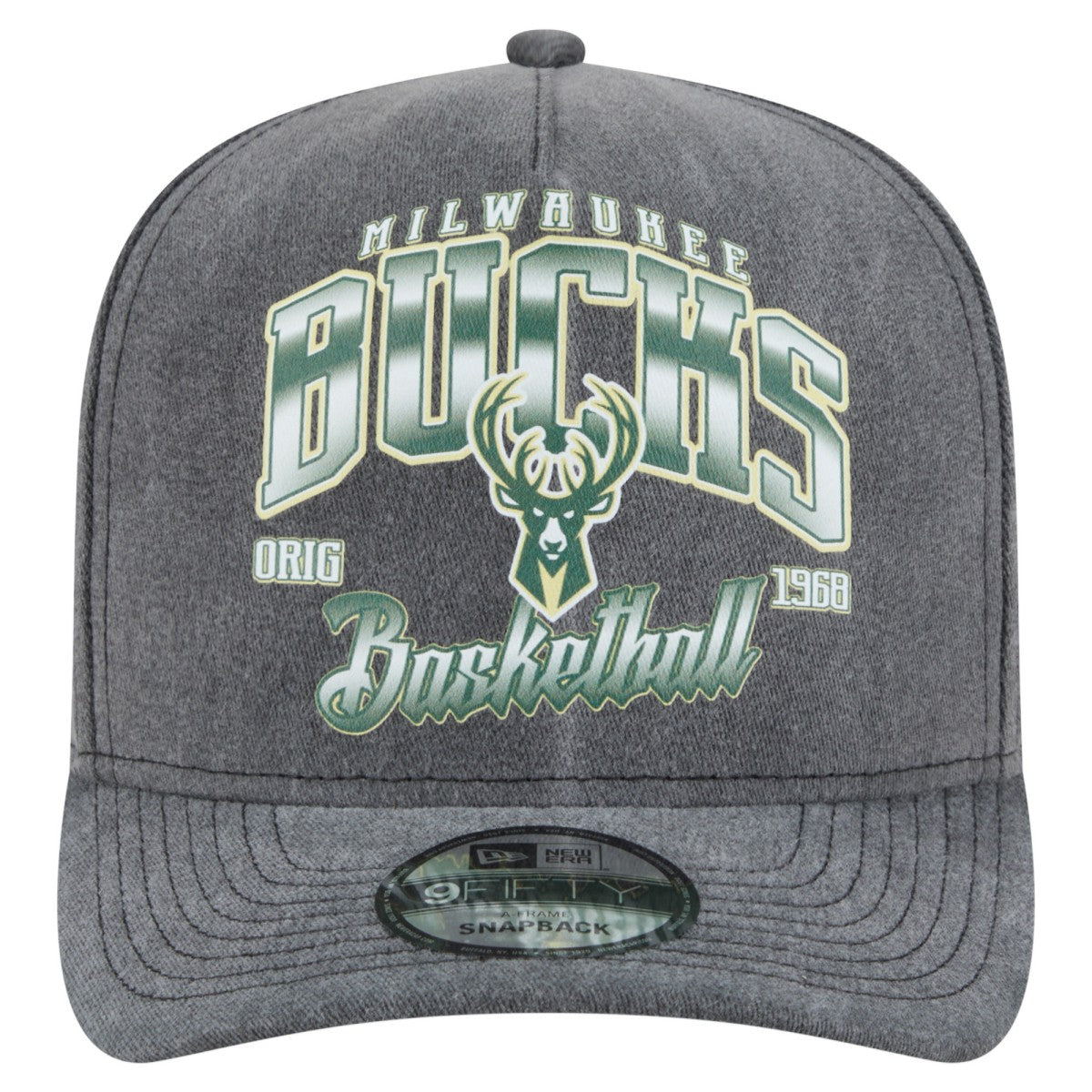 New Era - Milwaukee Bucks Throwback Washed Pre-Curved 9FIFTY Snapback Hat - Charcoal