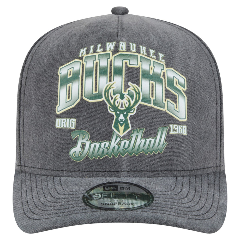 New Era - Milwaukee Bucks Throwback Washed Pre-Curved 9FIFTY Snapback Hat - Charcoal